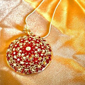 New Stunning Artisan Handmade-Spain 925 Silver Red & Silver Pendant & Necklace